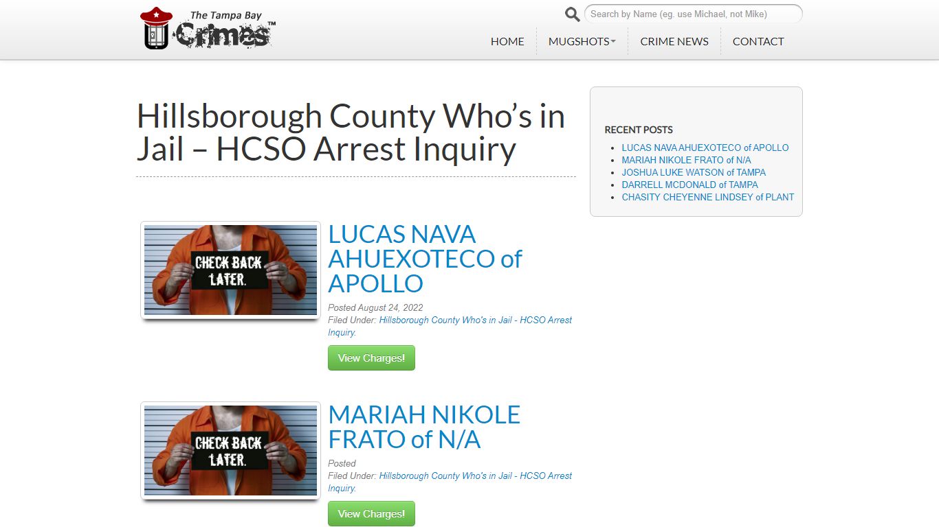 Hillsborough County Who’s in Jail – HCSO Arrest Inquiry